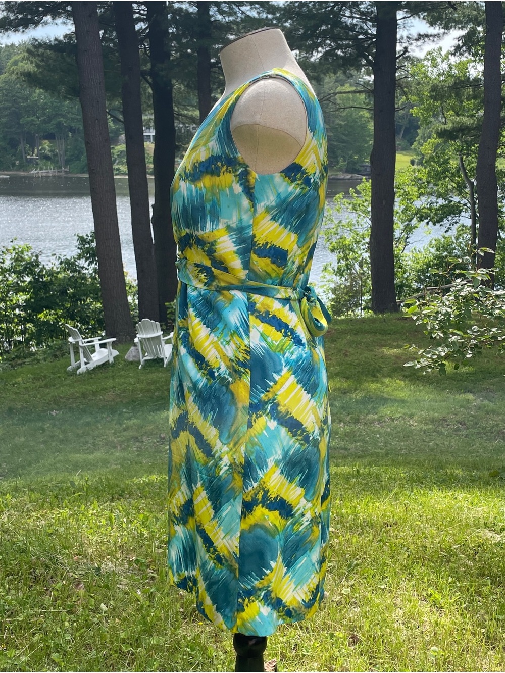 Tie-Dye Blue & Yellow Sleeveless Women’s Dress - Picture 3 of 9